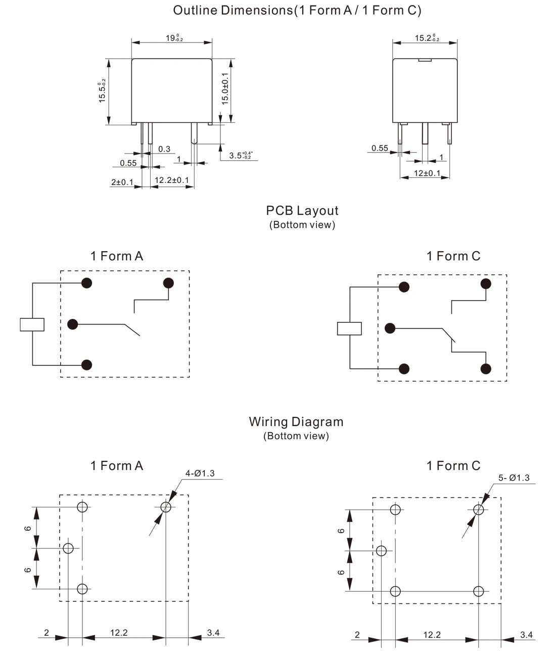 Dimensions of Automotive Micro Relay JQC-3FF-M