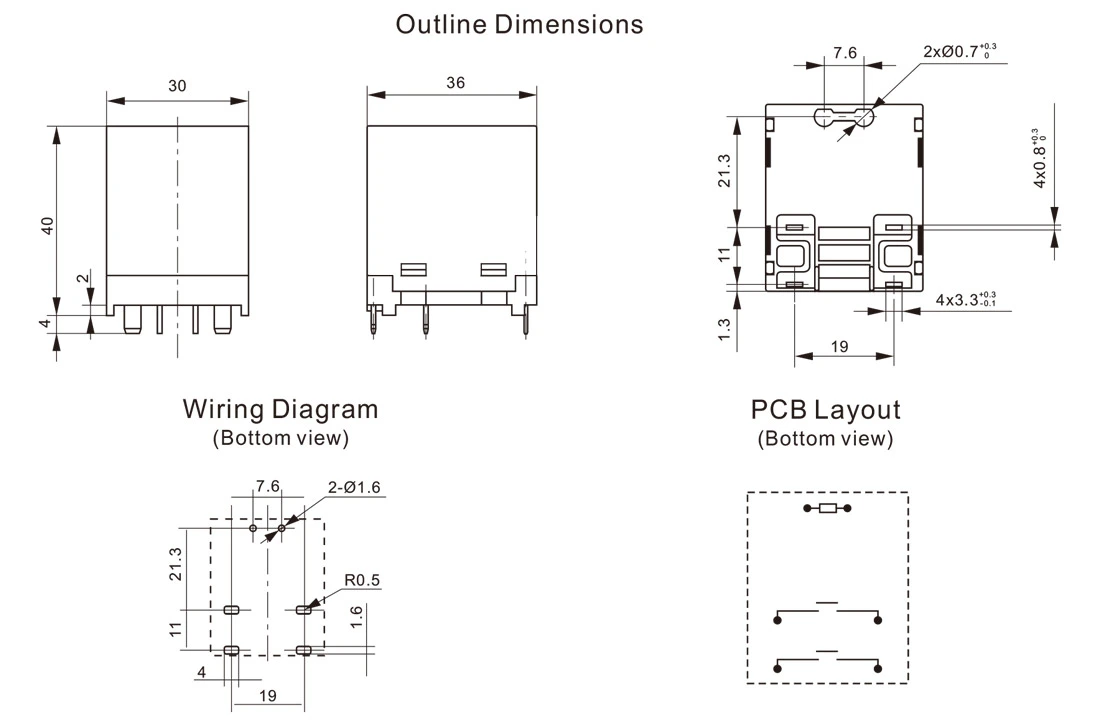 Dimensions of Solid State Relay 12V JT970