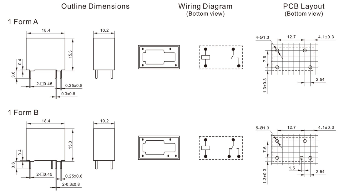 Dimensions of Subminiature Intermediate Power Relay JT32F