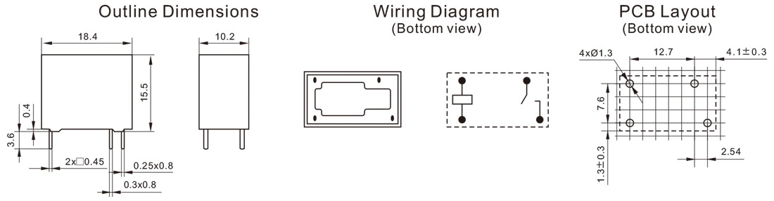 Dimensions of Subminiature Intermediate Power Relay JT32F-G