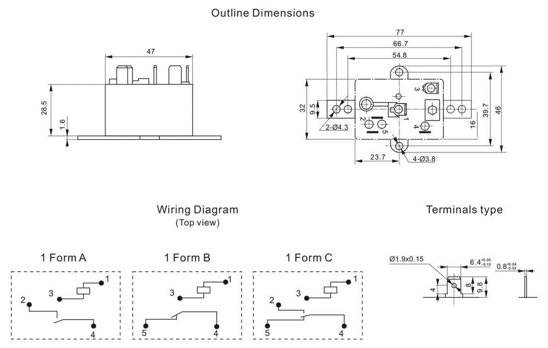 Dimensions of High Power Relay JT84F