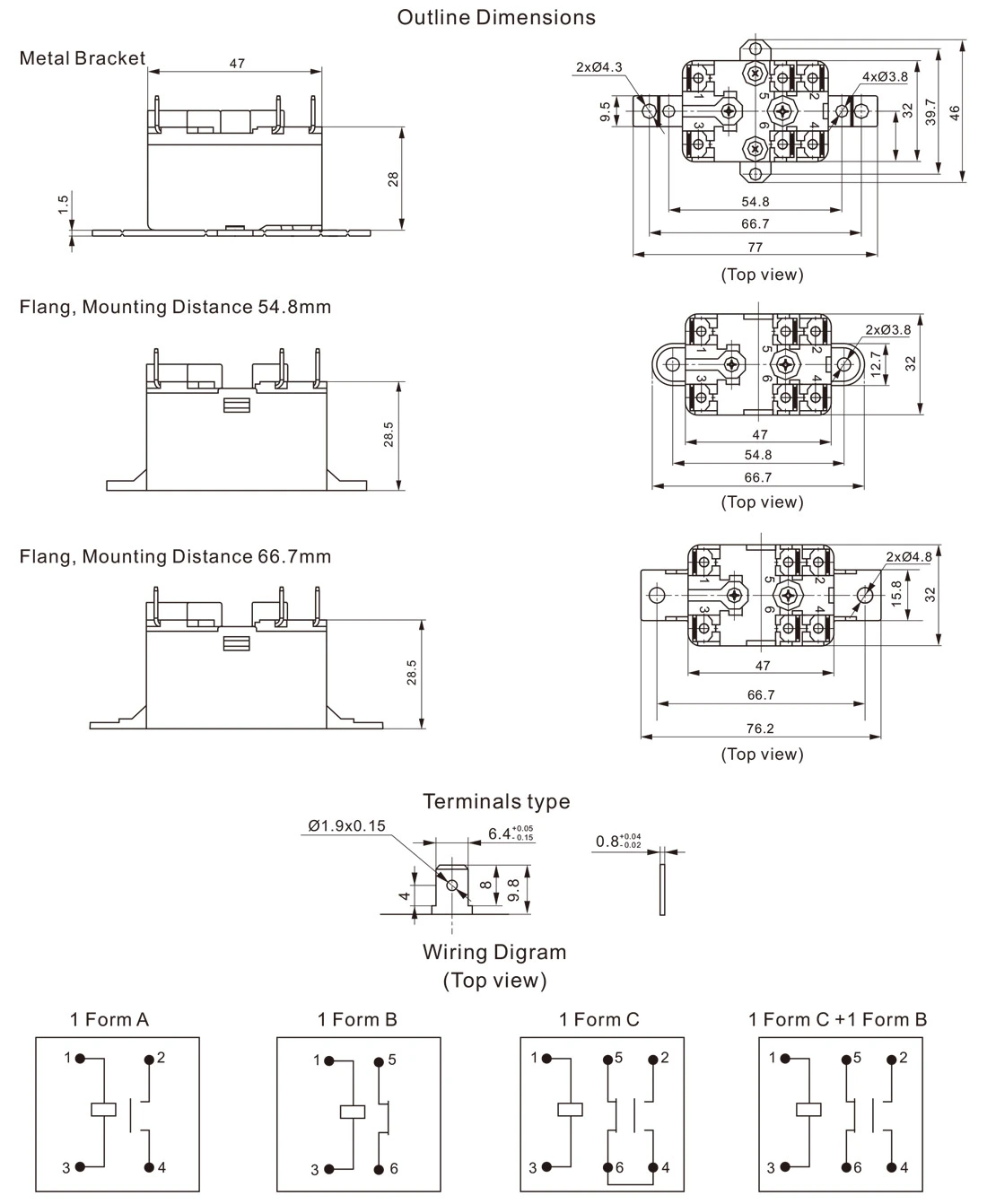 Dimensions of High Power Relay JT94F