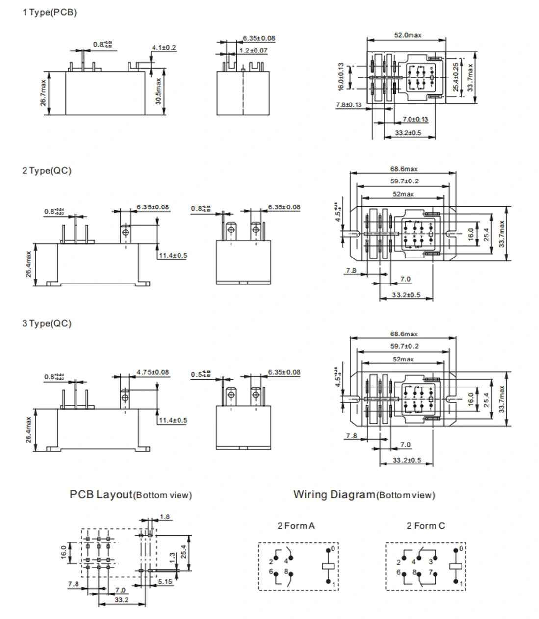 Dimensions of Subminiature High Power Relay JT92F
